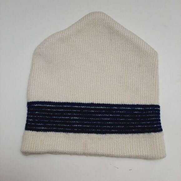 Retro 80's GORDINI 100% Wool Intarsia Stripe Pattern Knit Beanie Hat White OS - Picture 4 of 15